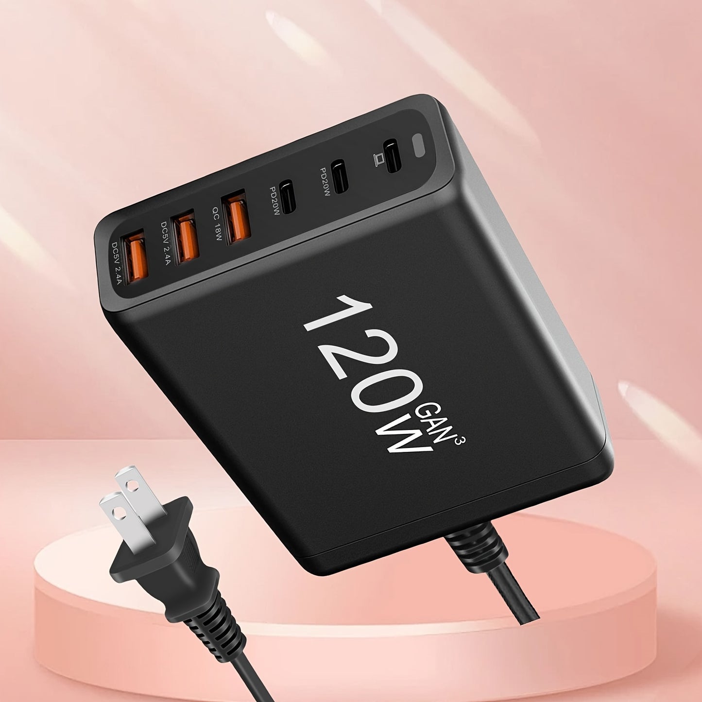 6-Port Compact PD Fast Charger - High-Speed Laptop Power Adapter with Foldable Design, 5Ft AC Extension Cord, and Multi-Device Compatibility for MacBook Pro/Air, iPad Pro, iPhone 14/13/12, Galaxy Note20, S22, Pixel, and More