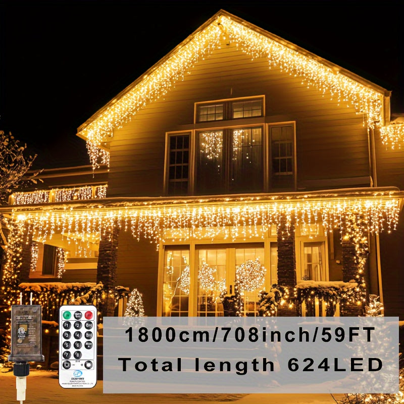 Assurged LED Icicle Lights, LED Light Strips, Christmas Icicle Lights,, Multiple Modes And Timers, Warm White, Cool White, Suitable For Eaves Lights, Festivals, Weddings, Christmas Decorations