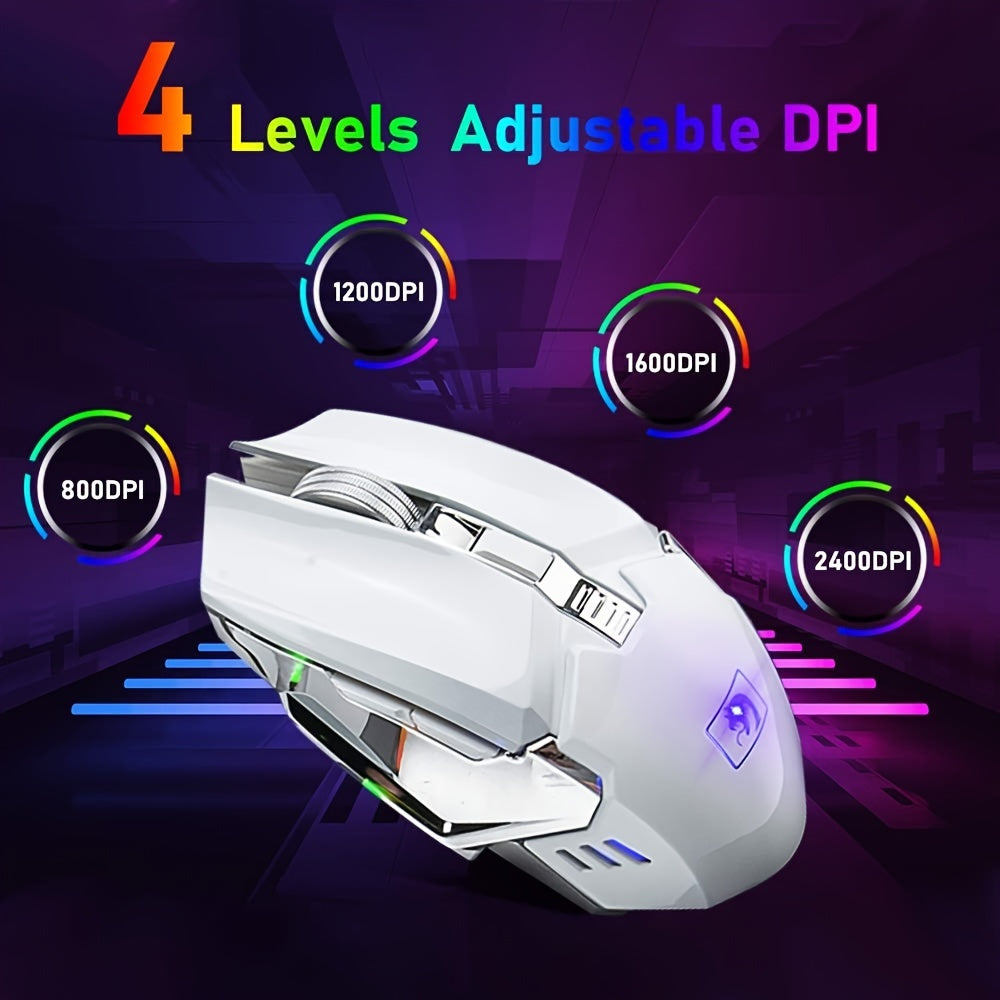 FreeWolf Wireless Keyboard and Mouse, RGB LED Backlit Rechargeable Keyboard Mouse with 3800mAh Battery Metal Panel, Removable Hand Rest Mechanical Feel Keyboard and 7 Color Gaming Mute Mouse for PC Gamers-white