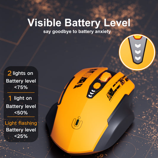 2.4G Wireless Optical Mouse with Rechargeable Battery, 4 DPI Levels, Visible Battery Display, USB Compatible for Laptop and PC - Yellow, Wireless Mouse for Laptop, Upgraded, Computer