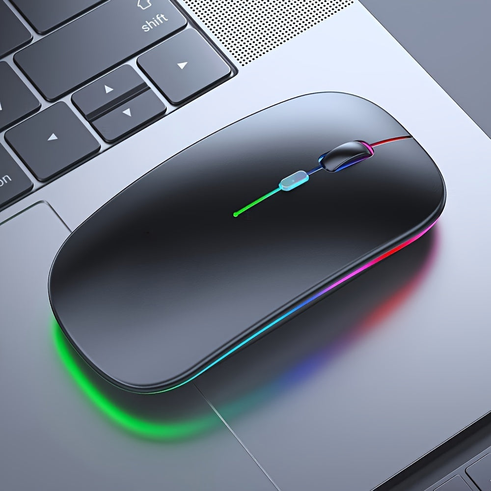 Ergonomic Wireless Mouse with RGB Lighting - Dual Mode 2.4G/5.0G - Portable USB Receiver - Compatible with PC, Laptop, Tablet - Curved Design for Comfortable Use - 400mAh Rechargeable Battery