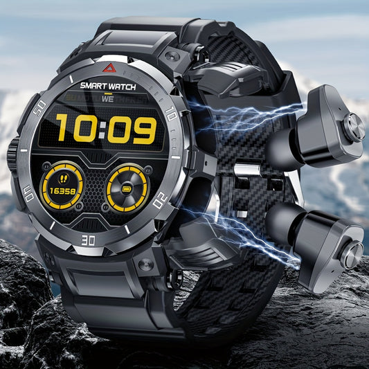 2025 New 3-In-1 Smartwatch with Wireless Earbuds for Men, Music And Fitness Features, 1.46-Inch HD Display, Call Functionality, Speaker, Recording, Sports Tracker, Compatible with Ios And Android, Long Battery Life