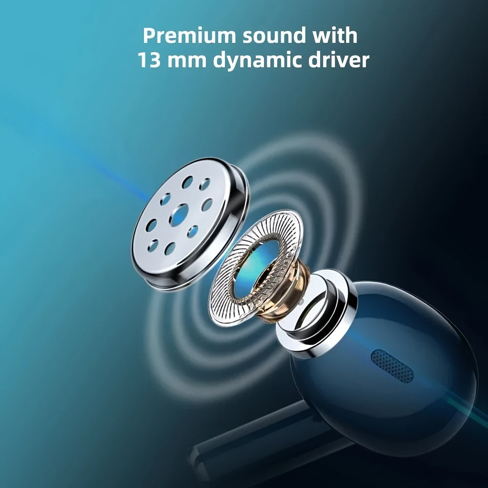 Wireless Earbuds with Volume Control, Semi-Open-Back Earphones with Condenser Microphone, Compatible with iPhone/Samsung/Android, HiFi Sound, ENC Noise Reduction, Long Battery Life, Rechargeable Lithium-Polymer, Ideal for Adu