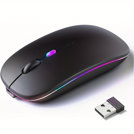 BalanceFit Rechargeable Wireless LED Mouse - Dual-Mode Wireless 5.2 & USB, Silent, Portable, Optical, Ambidextrous Design for Laptops/Desktops/Tablets, Windows 10 Compatible, Wireless Mouse for Laptop