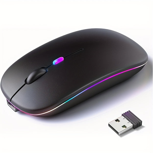 BalanceFit Rechargeable Wireless LED Mouse - Dual-Mode Wireless 5.2 & USB, Silent, Portable, Optical, Ambidextrous Design for Laptops/Desktops/Tablets, Windows 10 Compatible, Wireless Mouse for Laptop