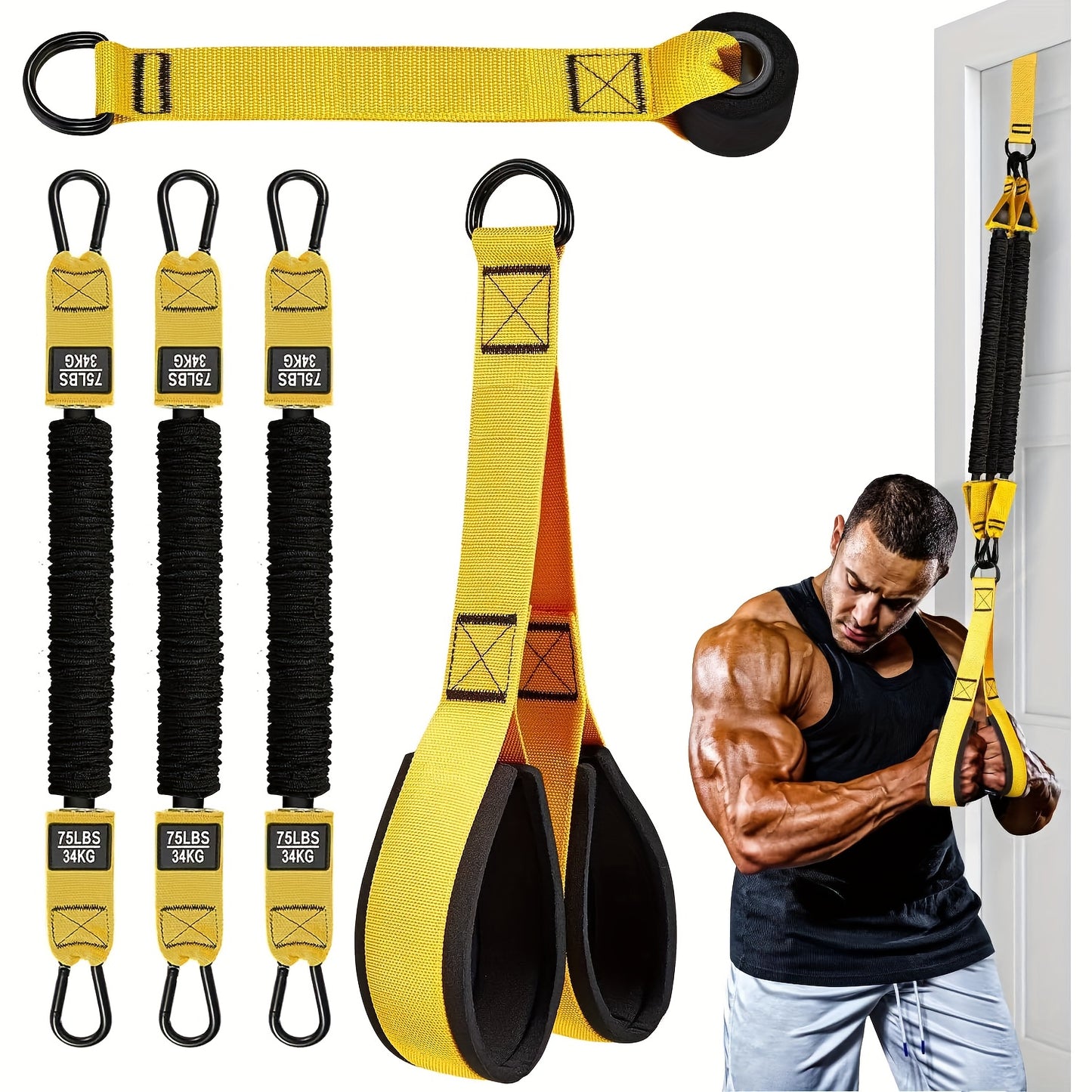 Heavy-Duty Latex Resistance Bands Set, 75-225lbs Adjustable Resistance with Handle & Door Anchor, Stackable Tricep Workout Equipment for Deltoid Push, Face Pull, Bicep Curls - Home Gym Resistance Bands, Ideal for Sports Lover