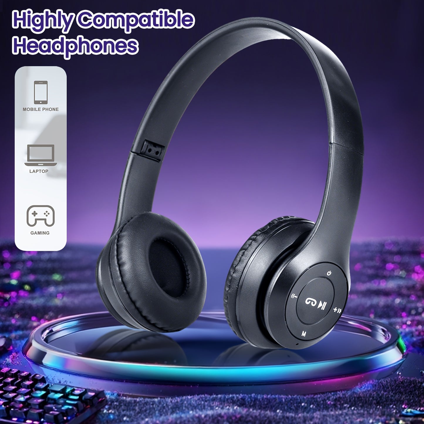 Wireless Bluetooth Headphones, Over-Ear Wireless Headphones, Over-Ear Comfortable Wearing, Bluetooth 5.3 Connection, Noise Cancelling, Built-in Microphone, Volume and Playback Controls, Syncs with Phones, Laptops and Game Con