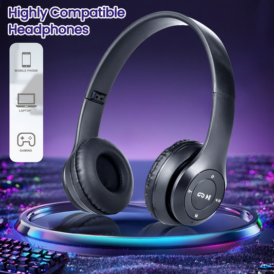 Wireless Bluetooth Headphones, Over-Ear Wireless Headphones, Over-Ear Comfortable Wearing, Bluetooth 5.3 Connection, Noise Cancelling, Built-in Microphone, Volume and Playback Controls, Syncs with Phones, Laptops and Game Con