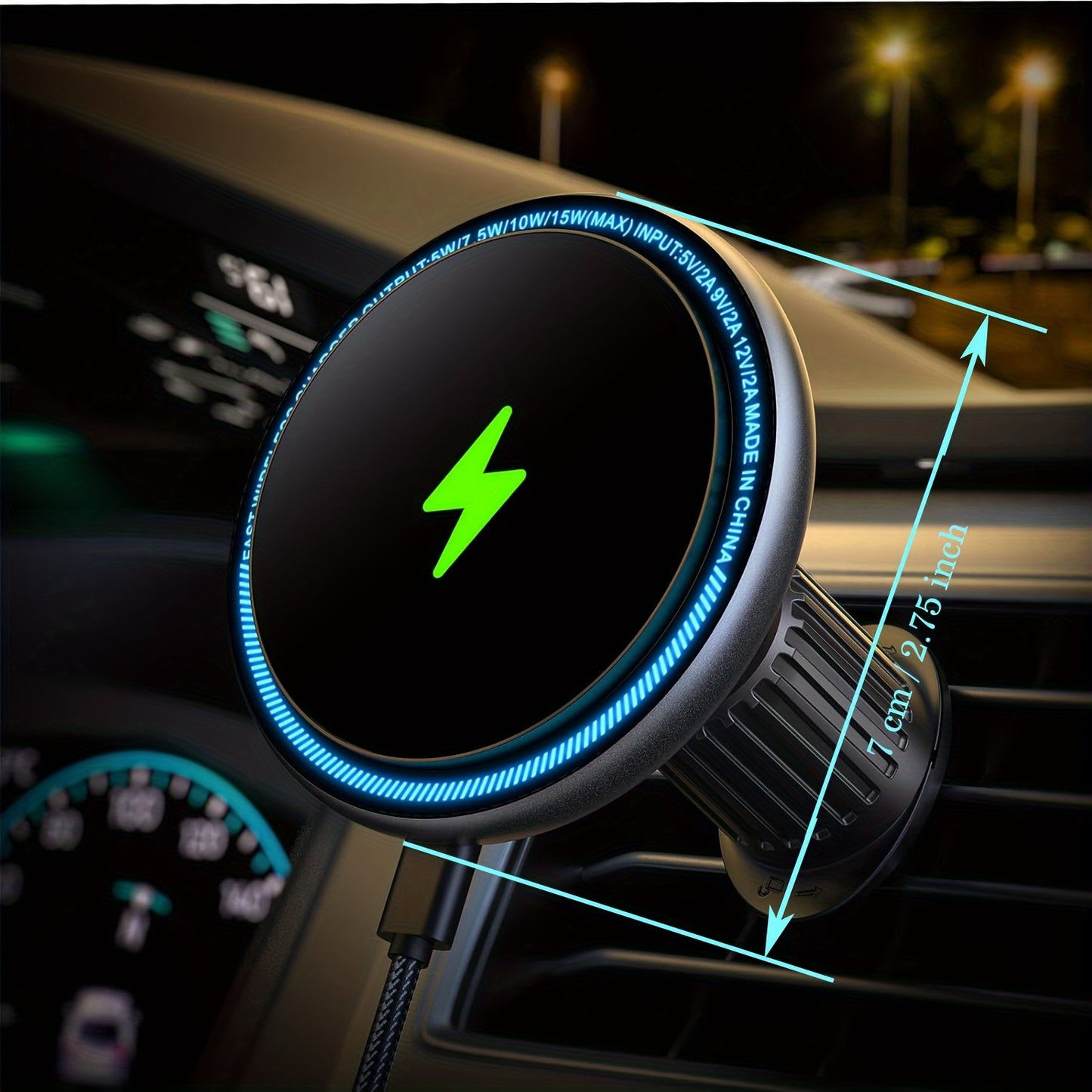 Car Mount Charger, 15W Fast Charging LED Magnetic Wireless Car Charger, Air Vent Phone Holders for Your Car Car Phone Holder for iPhone 15/14/13/12 Fast Charging Case