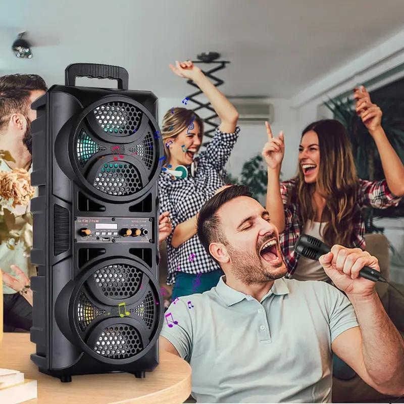 Portable Wireless PA Speaker, Bluetooth Speakers Loud Sound Powerful Subwoofer System, Support AUX USB FM Wired Microphone Audio Input, Built-in Rechargeable Battery Speaker with LED Light, Wired Microphone and Remote Control