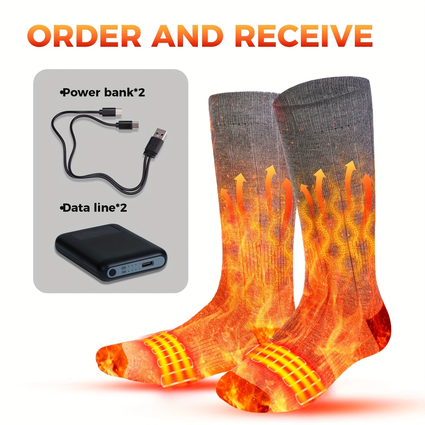 Men'S Women'S Heating Socks, Electric Heating Socks with Two 5000 Mah Power Banks, Winter Ski Heating Socks, Suitable for Winter Outdoor, Skiing, Hiking, Hand Washable, Valentine'S Day Gifts, Christmas Gifts, New Year'S Gifts