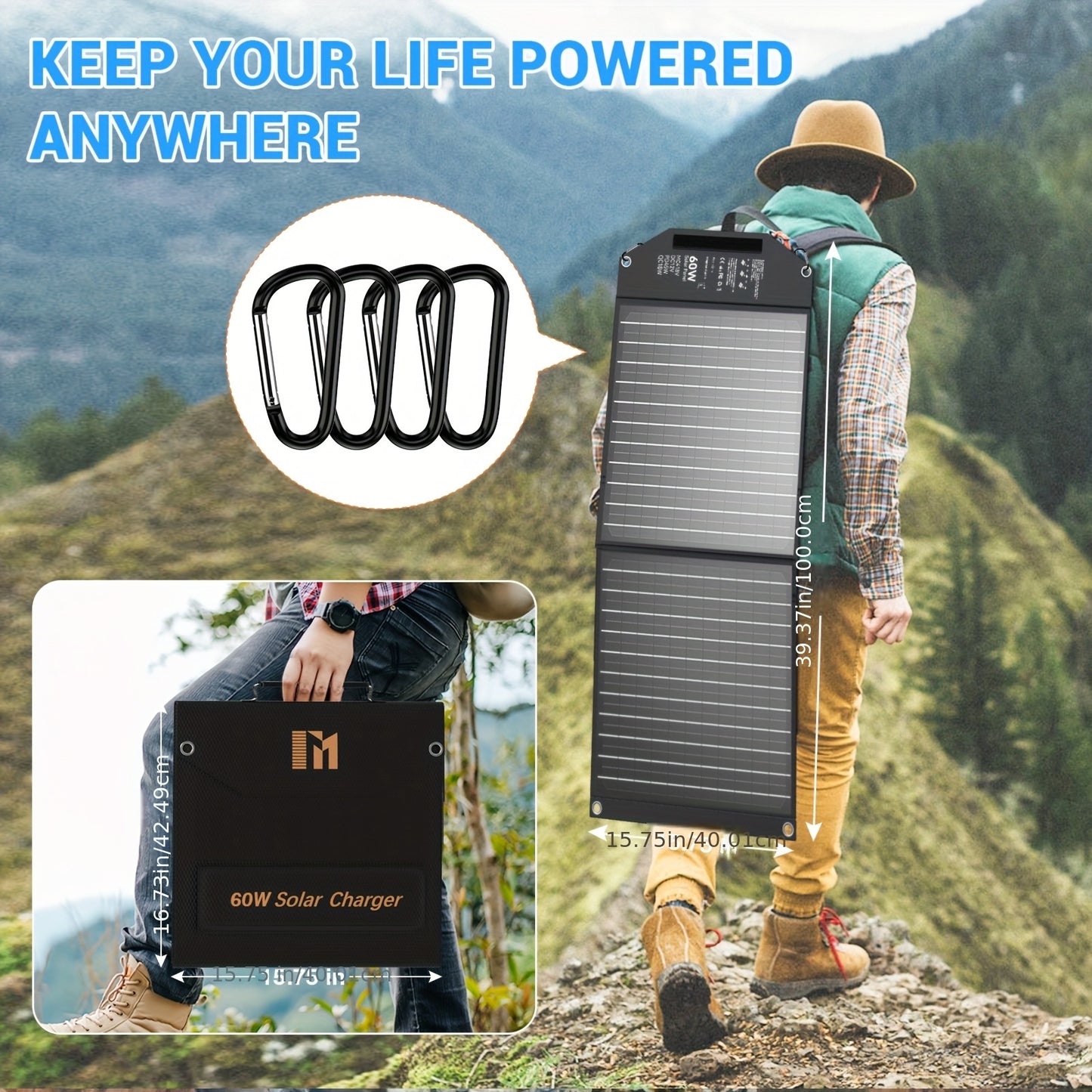 Compact | Mesuvida 60W Portable Solar Charger - Foldable Panel with 18V MC4 Port, Dual USB-A (QC3.0), USB-C (PD18W) for Power Banks & Phones - Lightweight & Durable for Camping, Hiking, Travel Adventures, Travel Charger | Fol